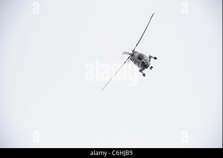 Royal Navy Lynx Hubschrauber manövrieren in den Himmel über dem Fluss Dart in Dartmouth in Dartmouth Royal Regatta Stockfoto