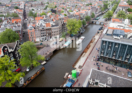 Luftaufnahme der Stadt Amsterdam von der Spitze der Westerkerk Stockfoto