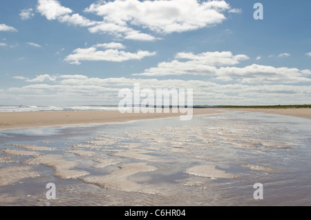 Sand, Meer und Himmel am Strand von St Cyrus Nature Reserve Kincardineshire. Stockfoto