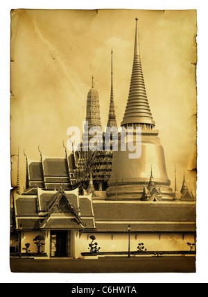 Alte Ansichtskarte (Nachahmung) mit Wat Phra Kaeo in Bangkok Stockfoto