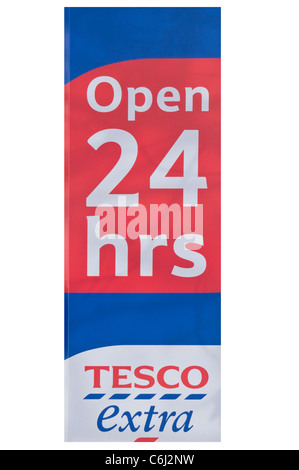 Geöffnet 24 Stunden Tesco Extra Zeichen Stockfoto