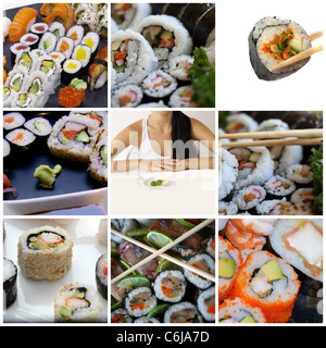 Japanische Sushi-Collage aus vier Bildern aus Stockfoto