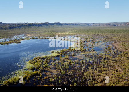 Feuchtgebiete von East Alligator River, am Rande des Kakadu-Nationalparks, Arnhemland, Northern Territory, Australien - Antenne Stockfoto