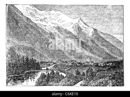 Mont Blanc, Monte Bianco, le Mont Blanc in der Nähe von Chamouny Vintage Gravur. Alten graviert Abbildung des Mont Blanc (Monte Bianco) Stockfoto