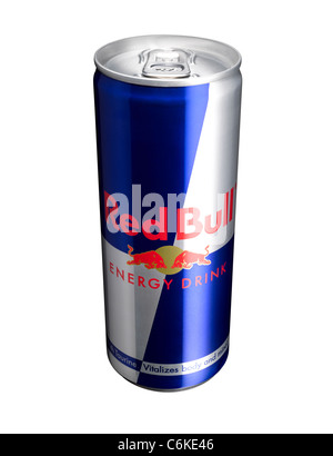 Ein Schnitt aus einer Dose Red Bull Energy Drink Stockfoto