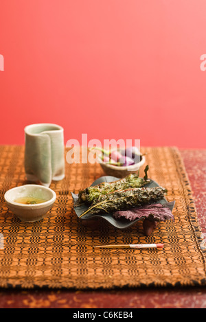 Rindfleisch Shiso Rollen Stockfoto