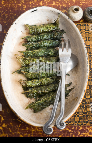 Rindfleisch Shiso Rollen Stockfoto