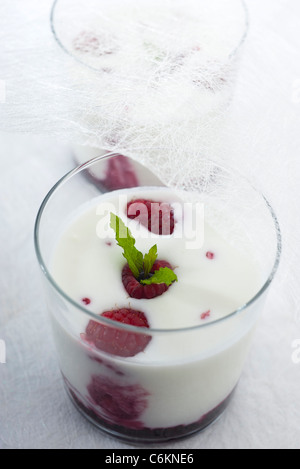 Samtige rote Fruchtjoghurt Stockfoto