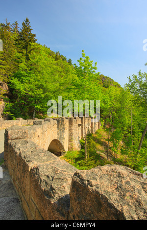 Cliffside Brücke, Jordanien Stream Schleife Karrenweg, Acadia-Nationalpark, Mount Desert Island, Maine, USA Stockfoto