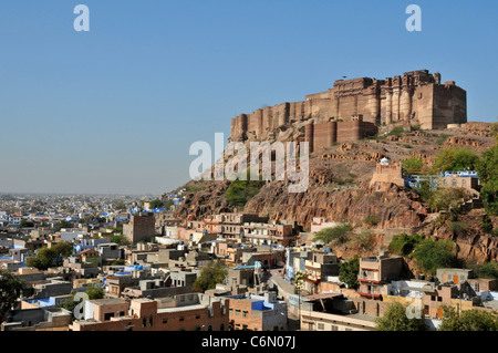 Panoramablick auf Mehrangarh Fort und alten Stadt Jodhpur Rajasthan Indien Stockfoto