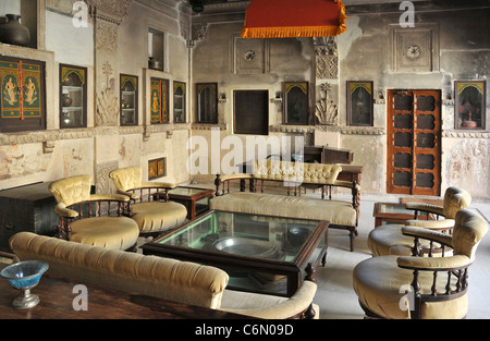 Wohnzimmer Pal Haveli Jodhpur Rajasthan Indien Stockfoto