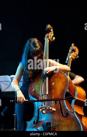 Kontrabassist im klassischen Konzert Stockfoto