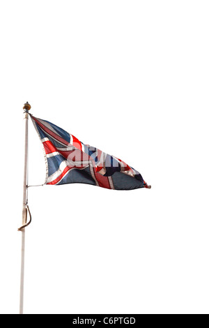 Union Jack-Anschluß-Markierungsfahne fliegen auf Pole Stockfoto