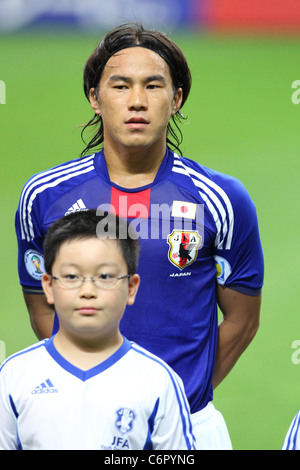 ShinjiOkazaki Schuss in den Kopf vor dem FIFA World Cup Brasilien 2014 asiatische Qualifikation entsprechen: Japan 1: 0 Nordkorea. Stockfoto