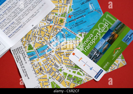 Geneva Transport Card und Straßenkarte Stockfoto