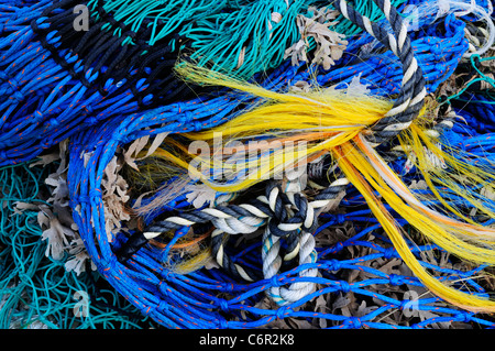 Detail der Fischernetze und Seile, Brancaster Staithe, Norfolk, England, Vereinigtes Königreich Stockfoto