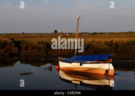 Boot im Hafen von Blakeney, Norfolk, England, UK Stockfoto