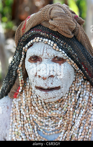 Chimbu Trauer Frau aus dem Hochland von Papua-Neu-Guinea Stockfoto