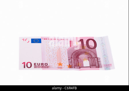 Ein zehn-Euro-Banknote auf weißem Hintergrund Stockfoto