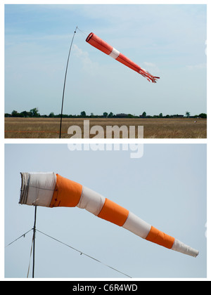 Rote Fahne auf blauen Himmelshintergrund. Zwei Elemente Stockfoto