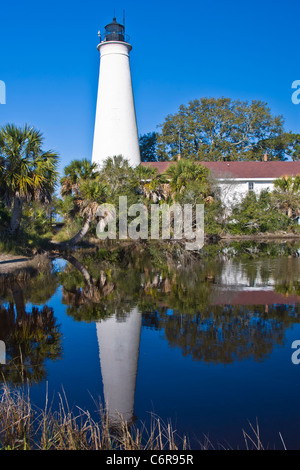 St.-Markus Leuchtturm, befindet sich in der St. Marks National Wildlife Refuge an der Golfküste von Florida. Stockfoto