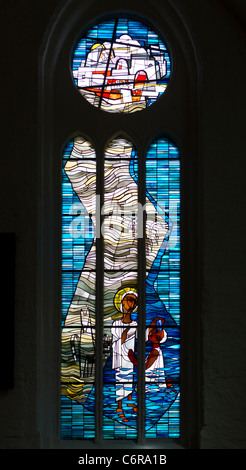 Glasmalerei an der Nikolaikirche (St.-Nikolaus Kirche) in Kiel, Deutschland Stockfoto