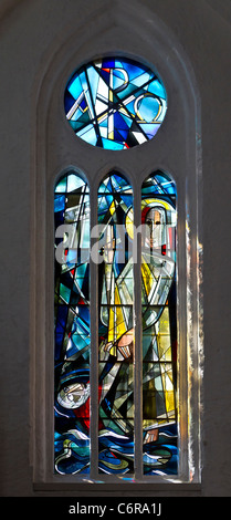 Glasmalerei an der Nikolaikirche (St.-Nikolaus Kirche) in Kiel, Deutschland Stockfoto