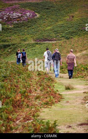 Gruppe der Wanderer zu Fuß auf Lundy Island, Devon, England, UK im August Stockfoto