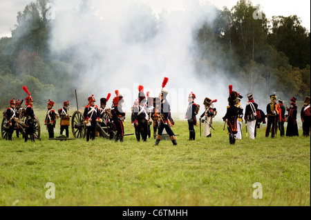 MOSCOW REGION, Russland - SEPTEMBER 05: Rekonstruktion der Borodino Schlacht zwischen russischen und französischen Armeen im Jahre 1812. Soldaten der Stockfoto