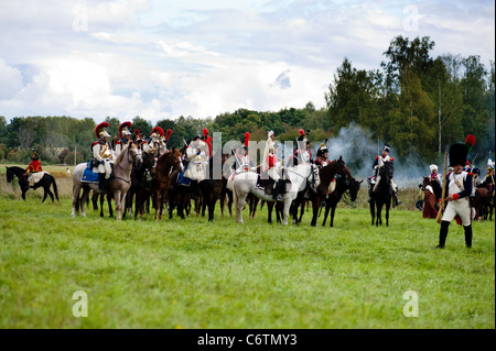 MOSCOW REGION, Russland - SEPTEMBER 05: Rekonstruktion der Borodino Schlacht zwischen russischen und französischen Armeen im Jahre 1812. Soldaten der Stockfoto