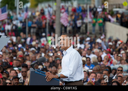 Detroit, Michigan, USA - Präsident Barack Obama spricht auf einer Kundgebung der Labor Day in Detroit. Stockfoto