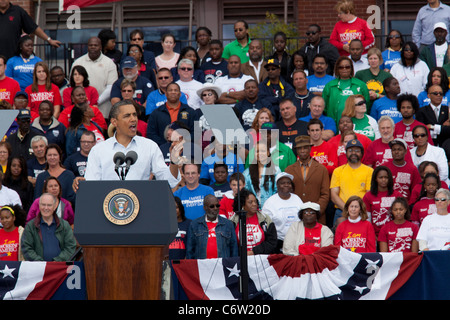 Detroit, Michigan, USA - Präsident Barack Obama spricht auf einer Kundgebung der Labor Day in Detroit. Stockfoto