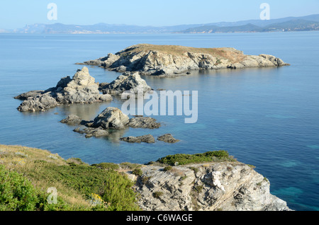 Île de Petit Rouveau, eine der Îles des Embiez oder Embiez Inseln, vor der Mittelmeerküste in der Nähe von sanary-sur-Mer Var, Südfrankreich Stockfoto