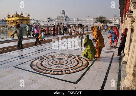 Sikh-Pilger beten für den Gott in goldenen Tempel. Stockfoto