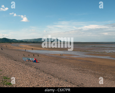 Blick in Richtung Minehead und North Hill über Blue Anchor Bay. Somerset. UK Stockfoto