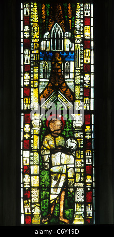 Mileham Norfolk, Westfenster, Glasmalerei 14. Jahrhundert, Kirche Johannes des Täufers mittelalterlichen Windows männlichen Heiligen Heiligen Englisch Stockfoto