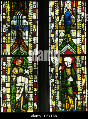 Mileham Norfolk, Westfenster, Glasmalerei 14. Jahrhundert, Johannes der Täufer, St. Margaret mittelalterlichen Windows männlichen und weiblichen Heiligen Stockfoto