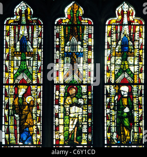 Mileham Norfolk, Westfenster, 14. Jahrhundert Glasmalerei., St. Catherine, Johannes der Täufer, St. Margaret mittelalterlichen Windows Stockfoto