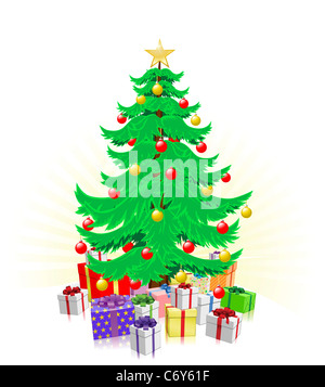 Weihnachtsbaum-Darstellung mit vielen verpackte Geschenke Stockfoto