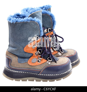 Winter Kinderschuhe über dem weißen Hintergrund isoliert Stockfoto