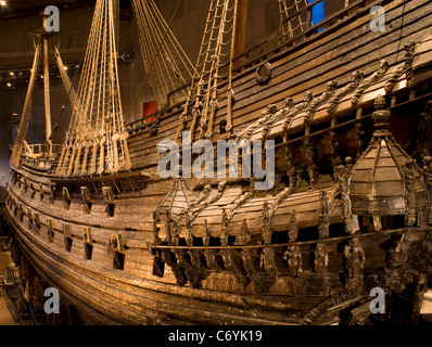 Das Königliche schwedische Flaggschiff - Vasa. Aufgenommen im Vasa Museum in Stockholm. Stockfoto