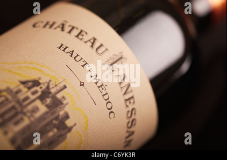 Château Lanessan-Haut-Medoc Weinetikett closeup Stockfoto