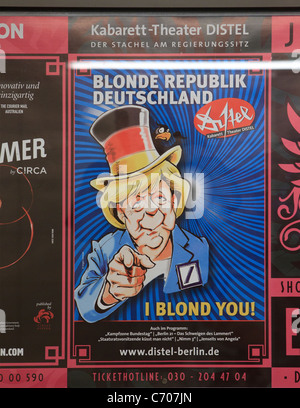 Angela Merkel lustige humorvolle blond Plakat satirische Stockfoto