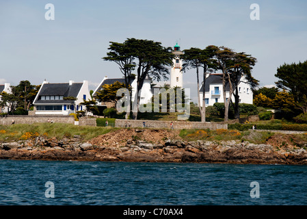 Leuchtturm Port Navalo (Golf von Morbihan, Bretagne, Frankreich). Stockfoto