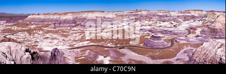 Panorama des Gebiets Blue Mesa der Painted Desert im Petrified Forest National Park in Arizona. Stockfoto