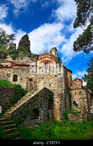 Perivleptos Kloster in der mittelalterlichen, byzantinische "Castletown" von Mystras, in der Nähe von Sparta Stadt, Lakonia, Peloponnes, Griechenland. Stockfoto