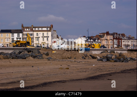 Wiederaufbau der SEA WALL VERTEIDIGUNG entlang der Promenade an der Seaton Carew in der Nähe von Hartlepool Stockfoto