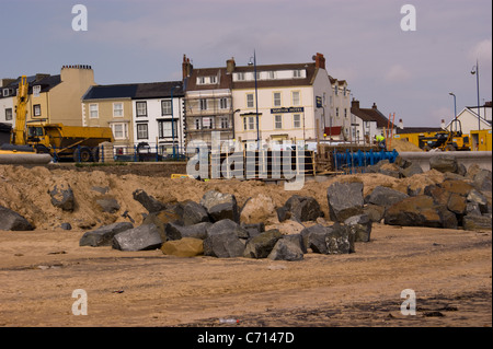 Wiederaufbau der SEA WALL VERTEIDIGUNG entlang der Promenade an der Seaton Carew in der Nähe von Hartlepool Stockfoto