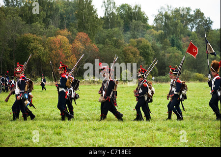 MOSCOW REGION, Russland - SEPTEMBER 05: Rekonstruktion der Borodino Schlacht zwischen russischen und französischen Armeen im Jahre 1812. Soldaten der Stockfoto