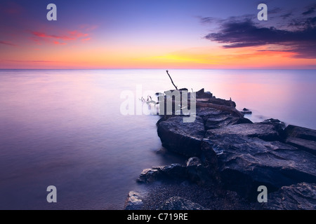 Lake Winnipeg Sonnenaufgang, Gimli, Manitoba, Kanada. Stockfoto